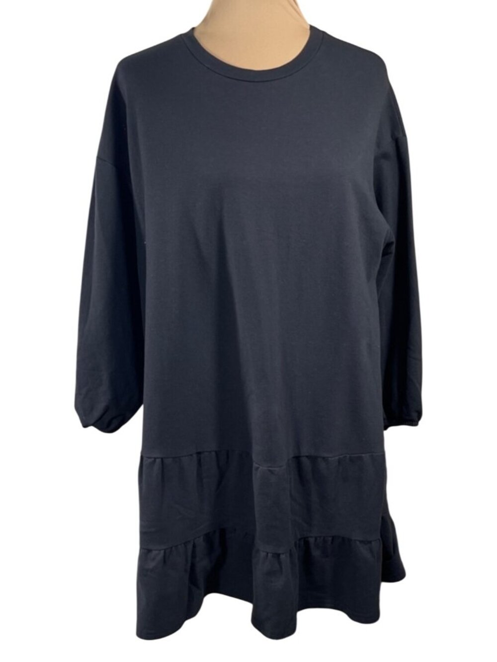 Mudpie Tiered Dress Black Size M Medium Long Sleeve Crew Neck